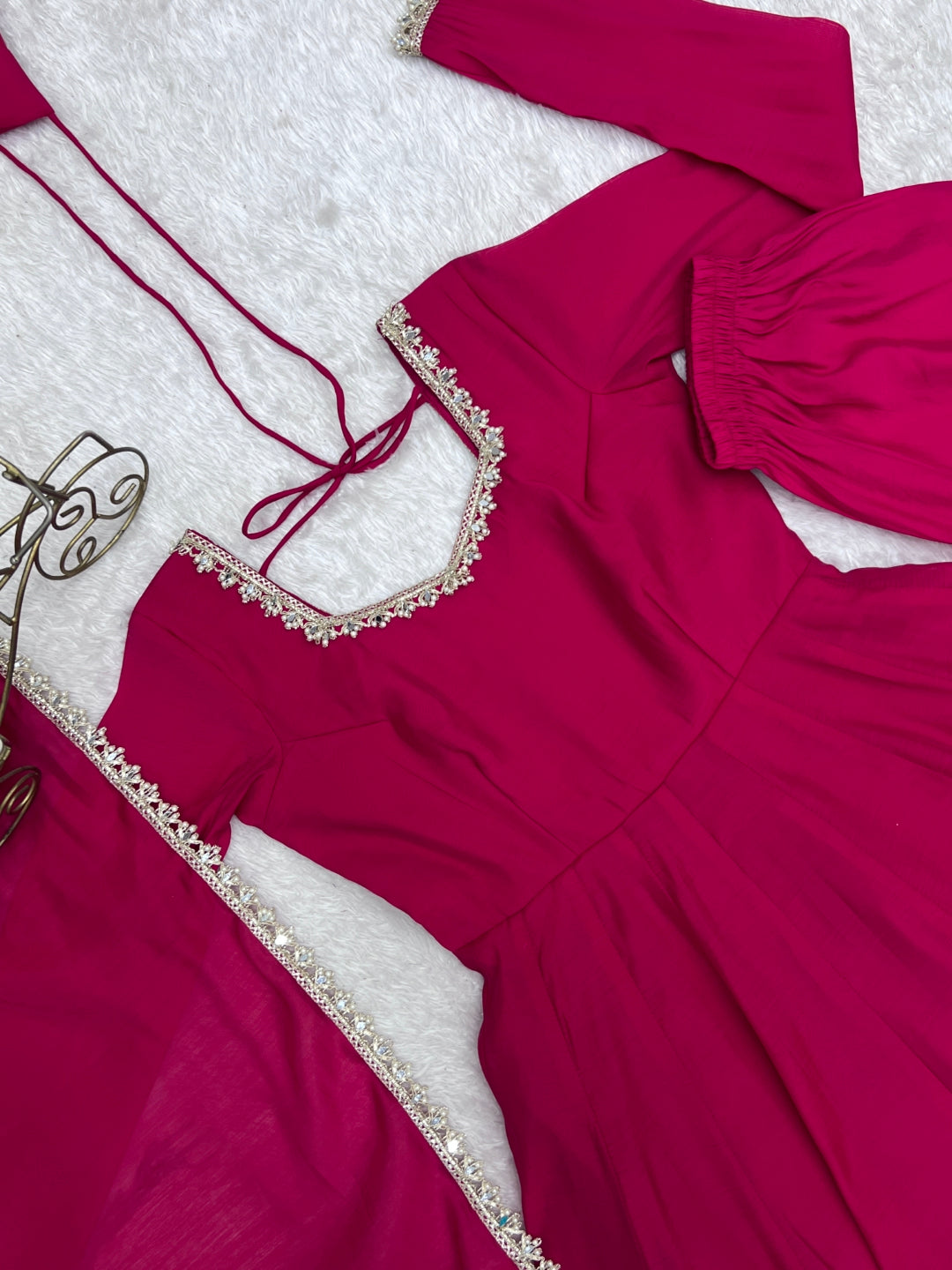 Rani Pink Chanderi Flared Anarkali Set
