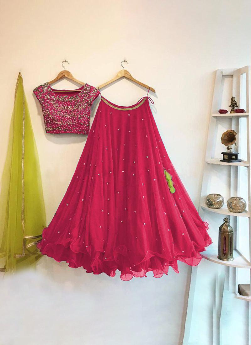 Rani Pink Color Flared Party Wear Lehenga Choli