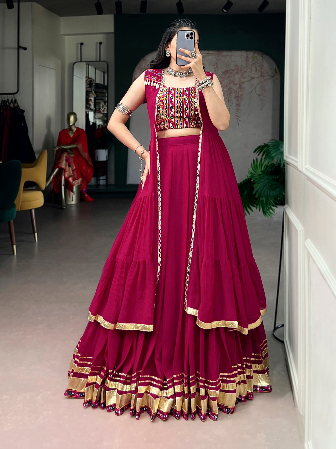 Gamthi work marbel chaniya choli
