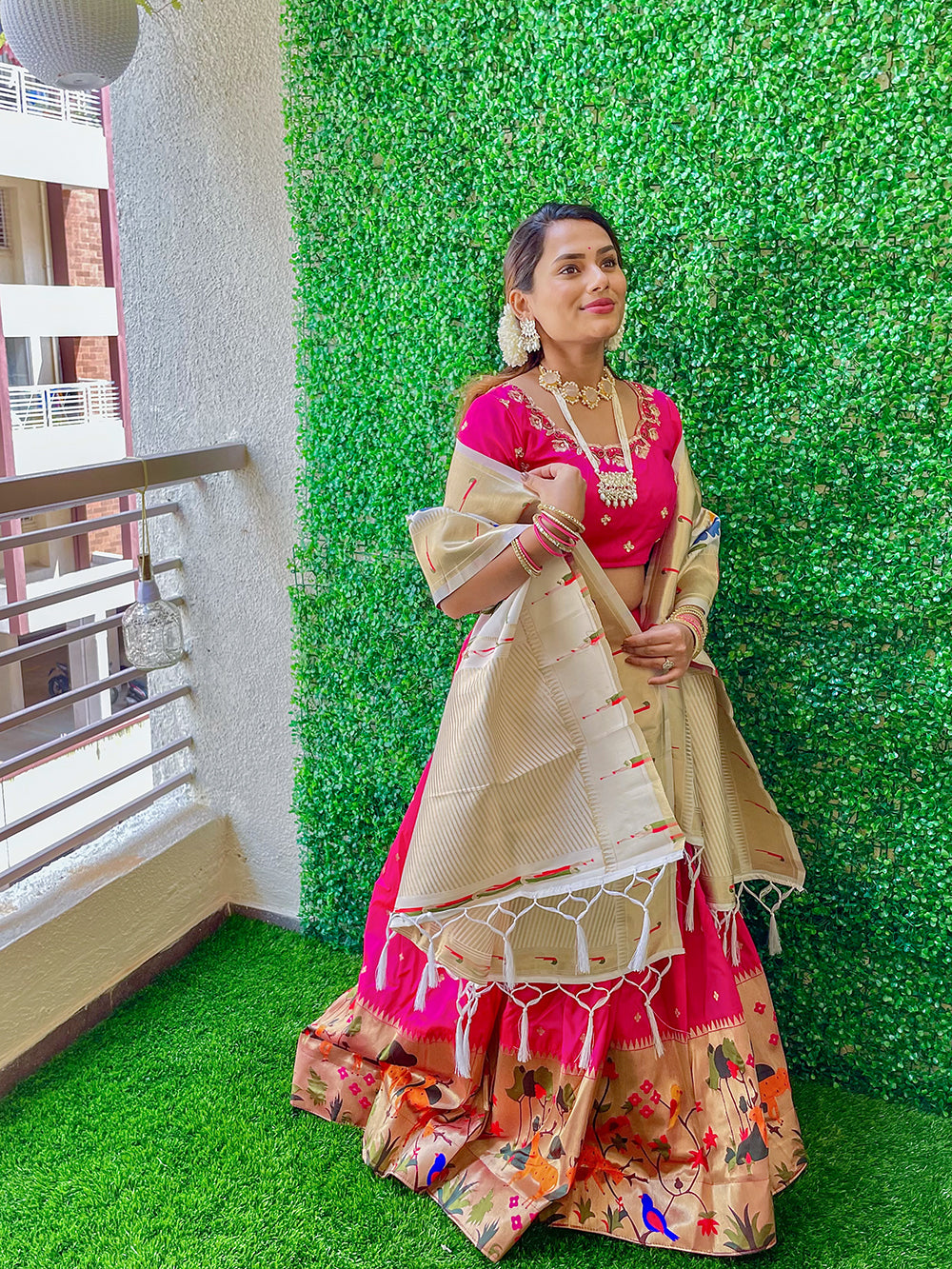 Rani Pink Color Jacquard Silk Pethani Lehenga Choli Set