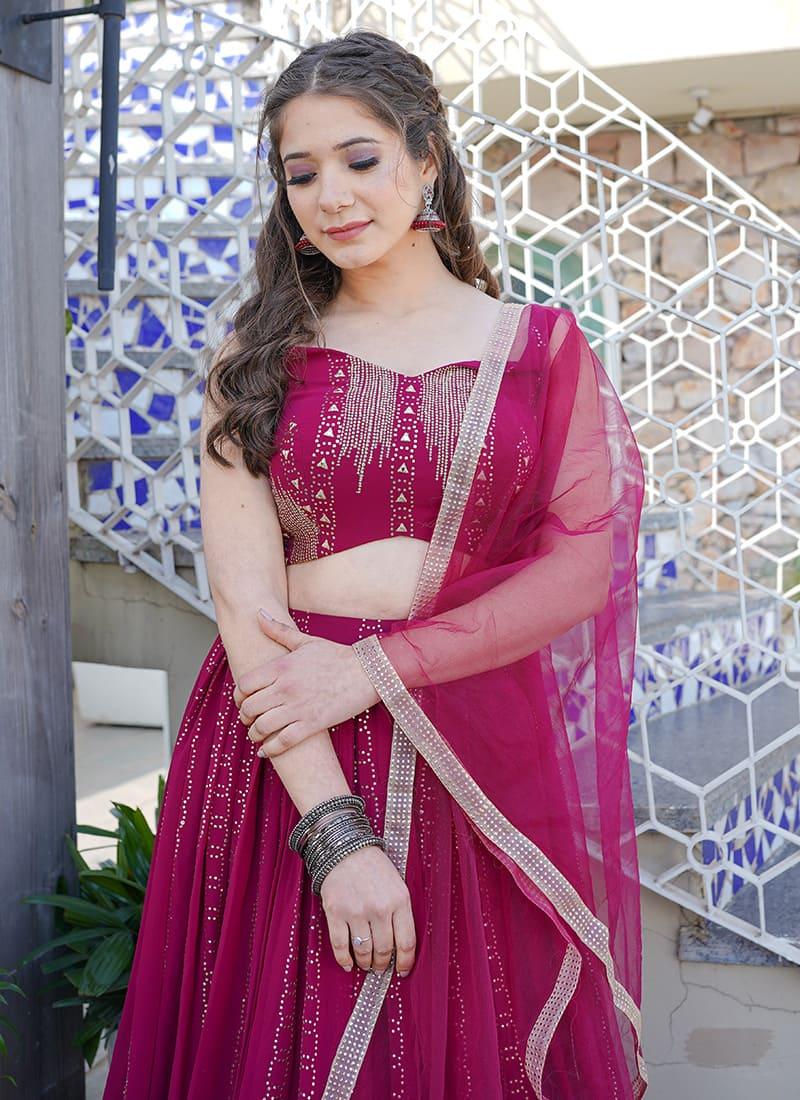 Rani Pink Color Mukaish Work Chaniya Choli