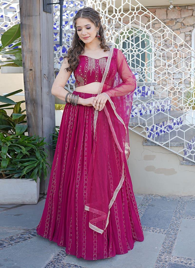 Rani Pink Color Mukaish Work Chaniya Choli