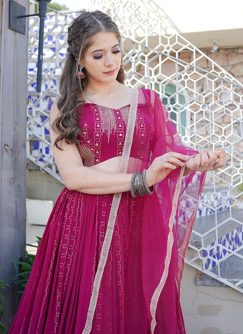 Rani Pink Color Mukaish Work Chaniya Choli