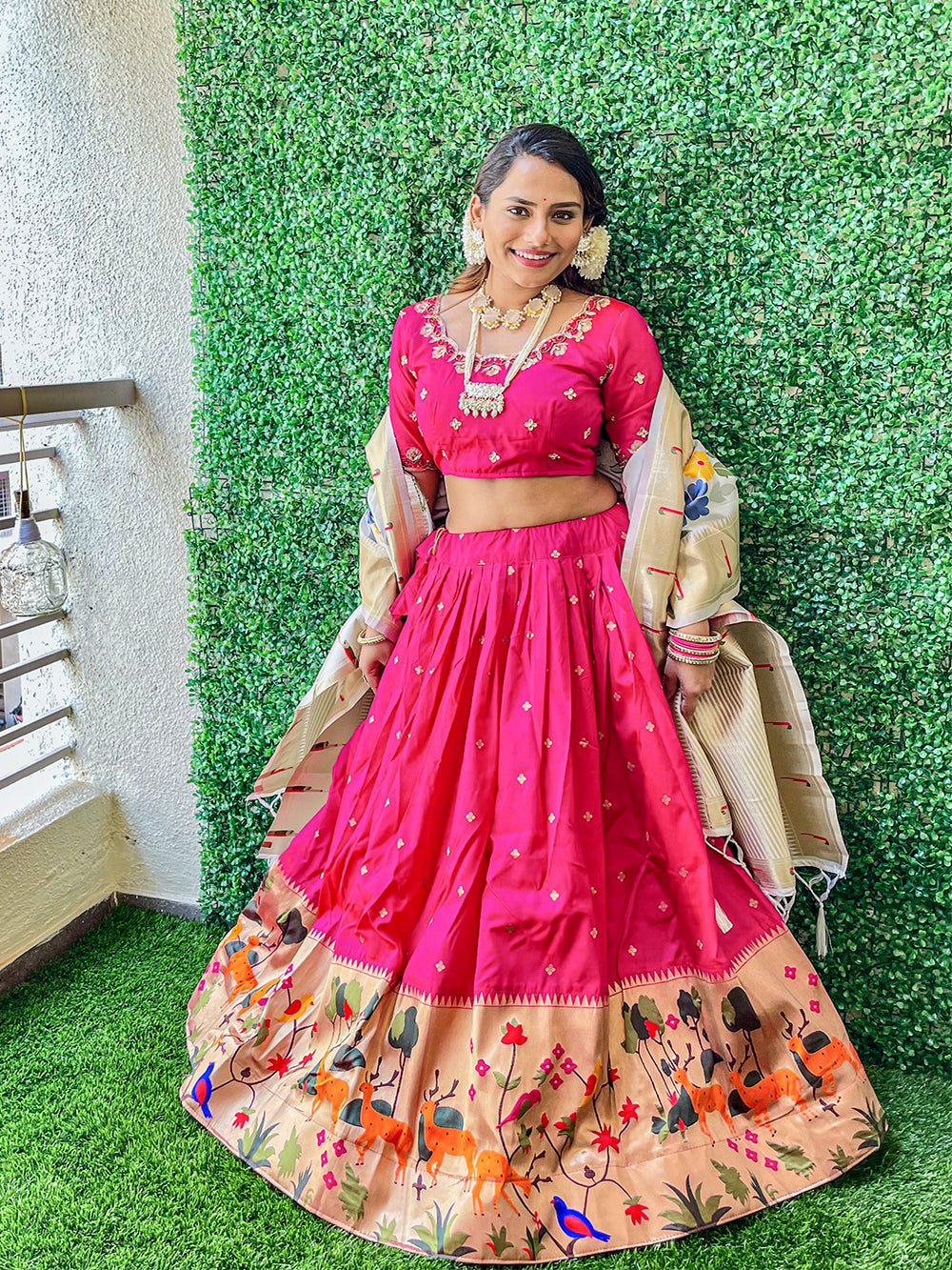 Rani Pink Color Jacquard Silk Pethani Lehenga Choli Set