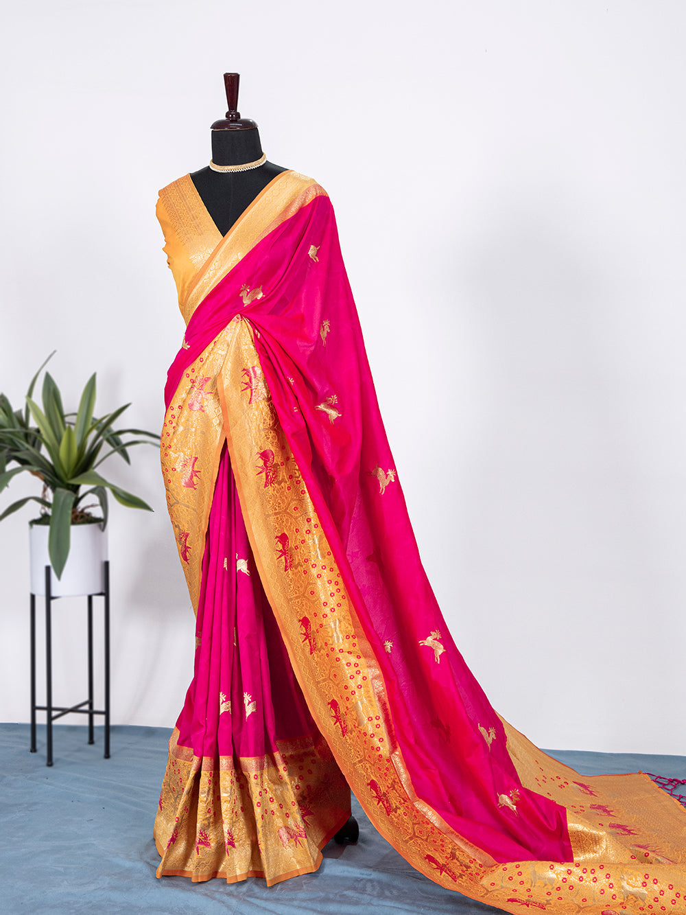 Rani Pink Color Weaving Zari Work Jacquard Silk Saree
