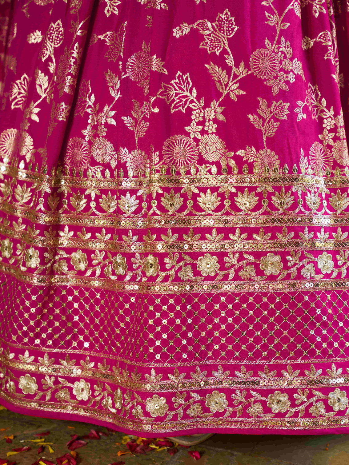 Rani Pink Dola Silk Jacquard Embroidered Lehenga Choli