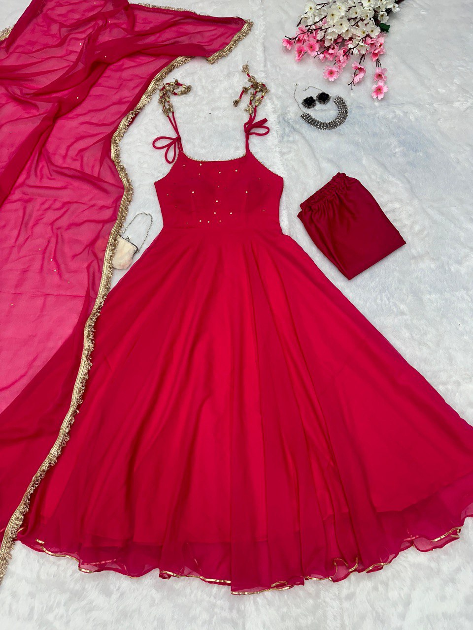 Rani Pink Elegant Anarkali Suit with Modern Flair