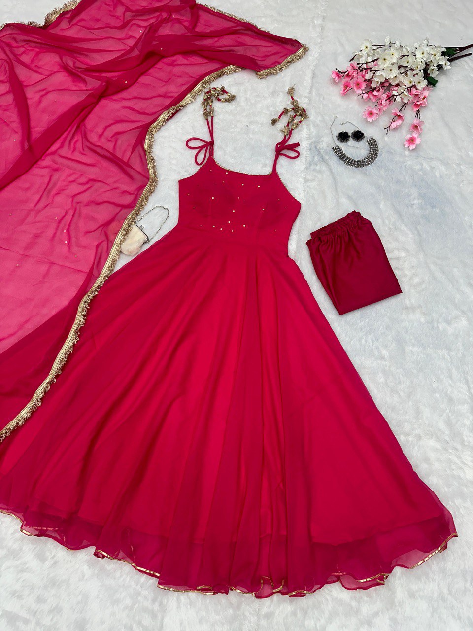 Rani Pink Elegant Anarkali Suit with Modern Flair