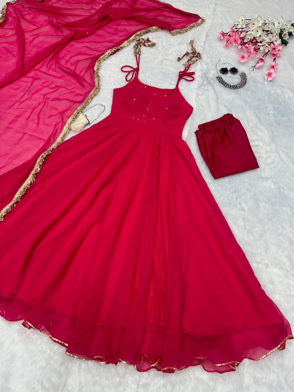 Rani Pink Elegant Anarkali Suit with Modern Flair