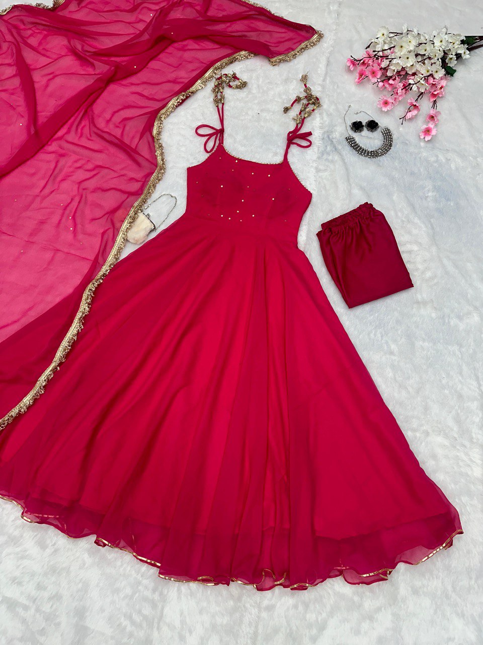Rani Pink Elegant Anarkali Suit with Modern Flair