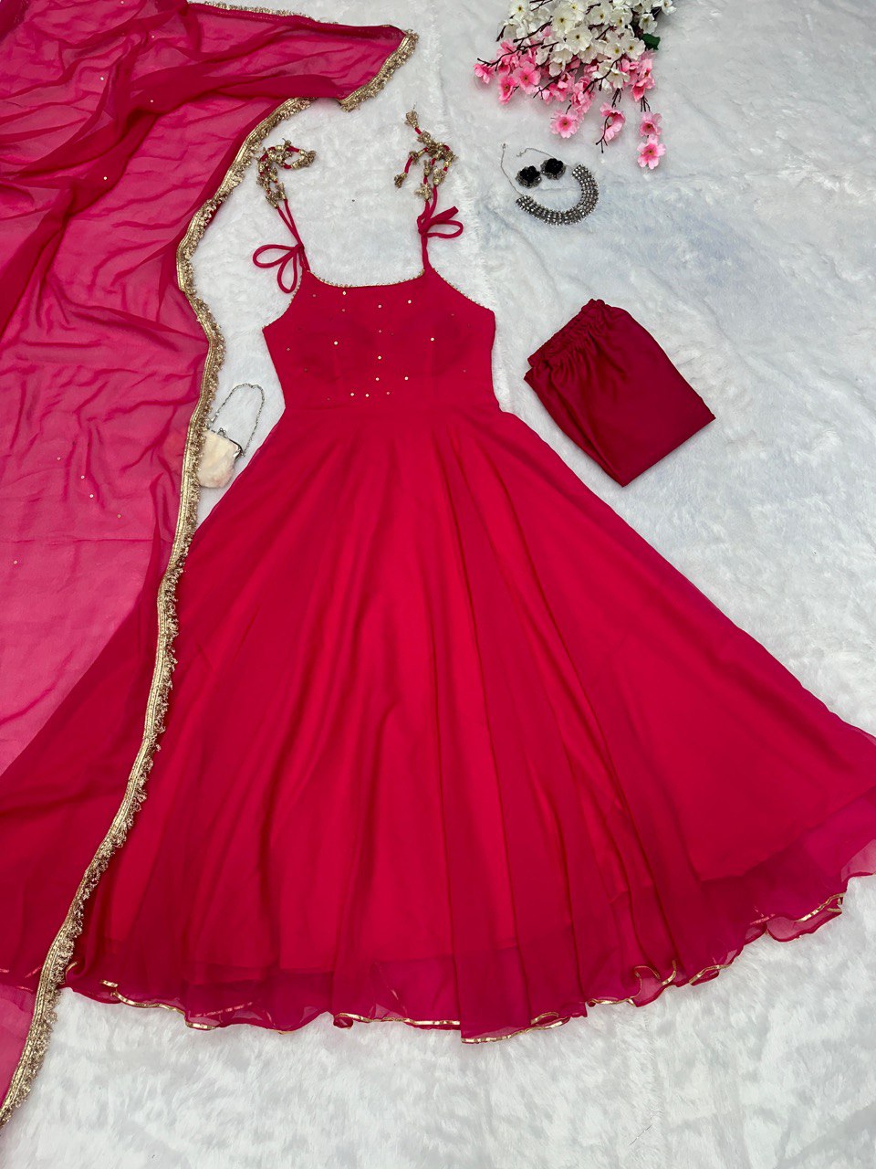 Rani Pink Elegant Anarkali Suit with Modern Flair