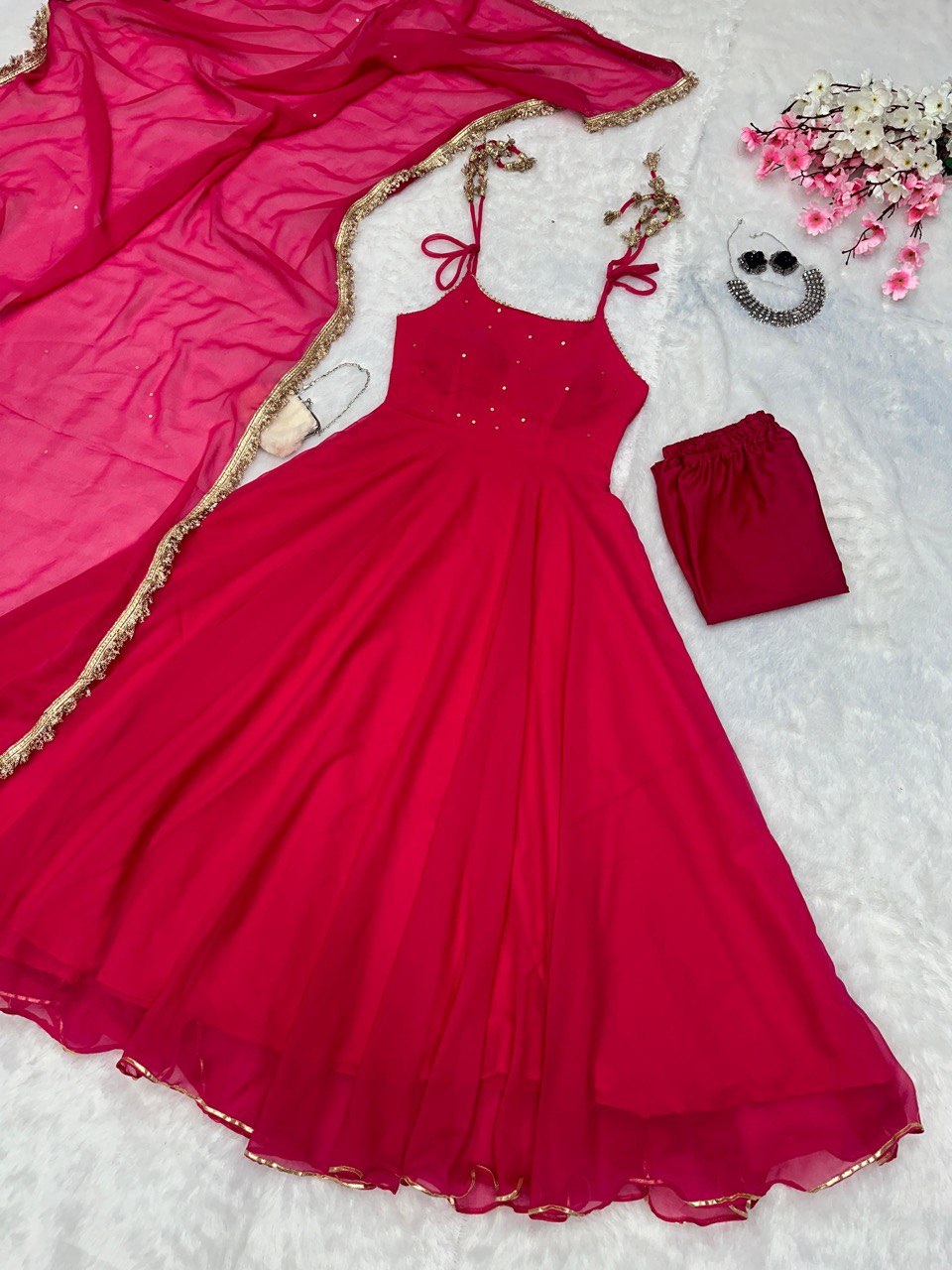 Rani Pink Elegant Anarkali Suit with Modern Flair