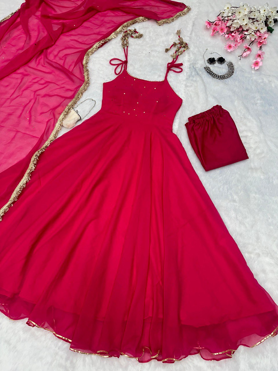 Rani Pink Elegant Anarkali Suit with Modern Flair