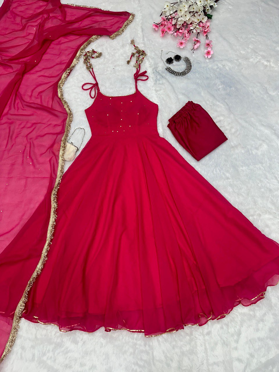 Rani Pink Elegant Anarkali Suit with Modern Flair