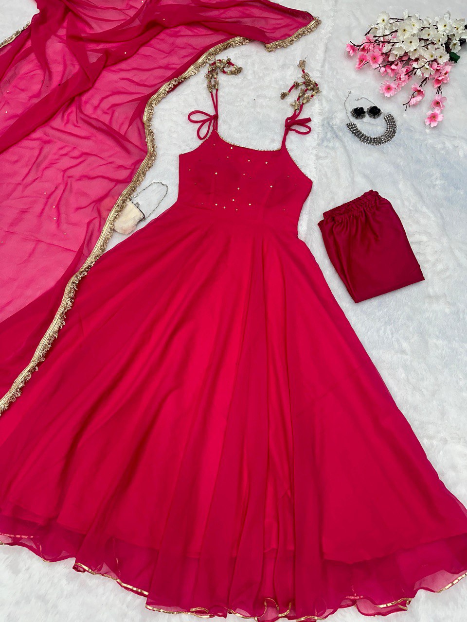 Rani Pink Elegant Anarkali Suit with Modern Flair