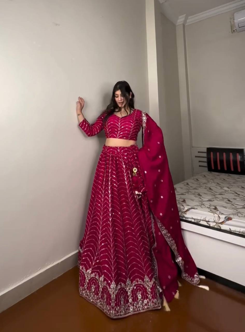 Rani Pink Elegant Designer Lehenga-Choli Set with Embroidery & Sequence Work