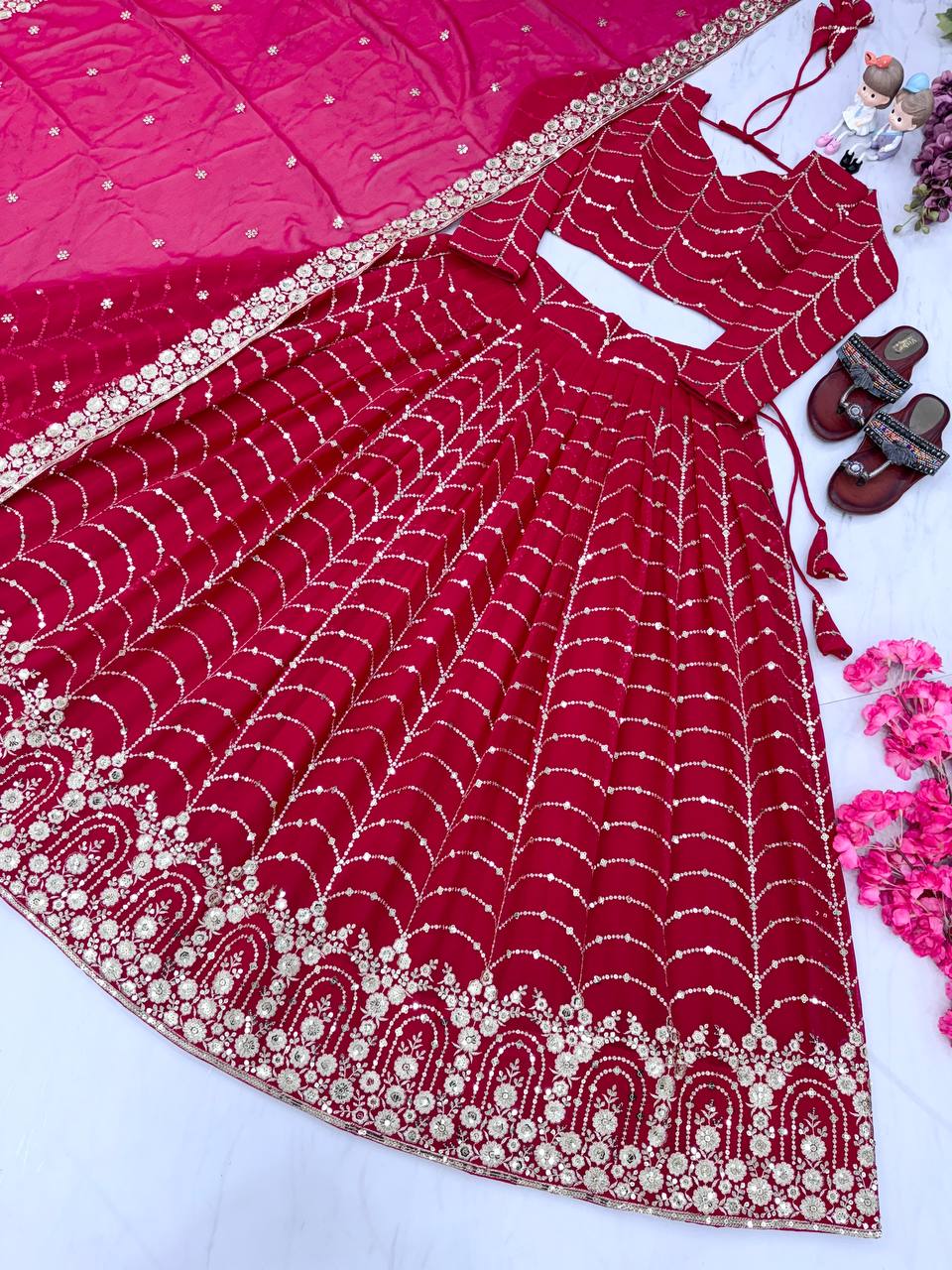 Rani Pink Elegant Designer Lehenga-Choli Set with Embroidery & Sequence Work