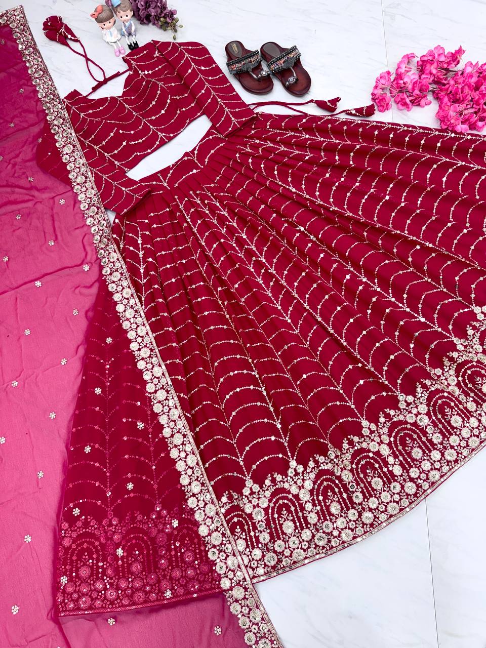 Rani Pink Elegant Designer Lehenga-Choli Set with Embroidery & Sequence Work