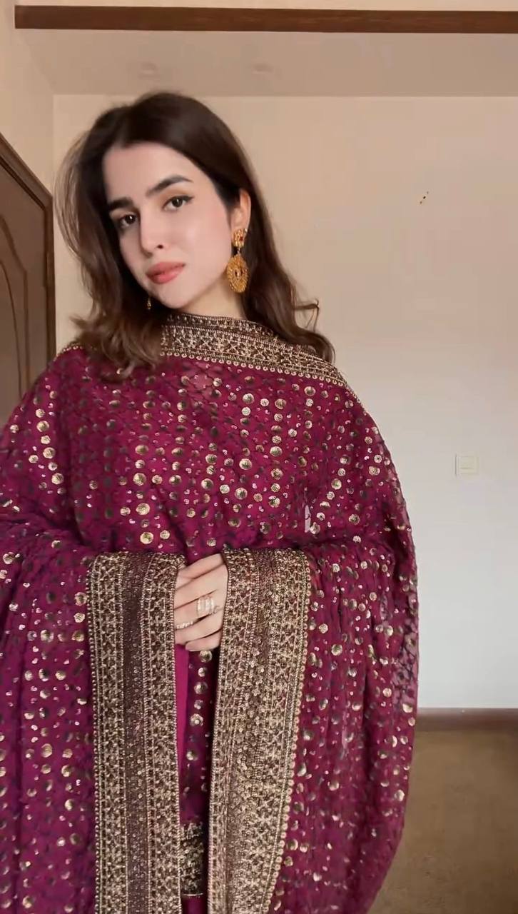 Rani Pink Elegant Monsoon Silk Embroidered Suit Set