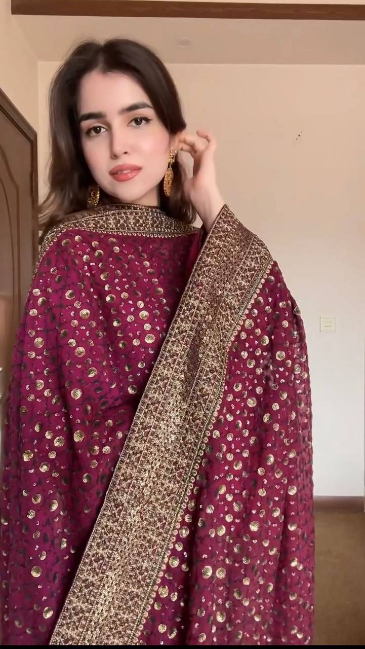 Rani Pink Elegant Monsoon Silk Embroidered Suit Set