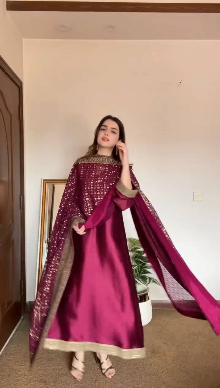 Rani Pink Elegant Monsoon Silk Embroidered Suit Set