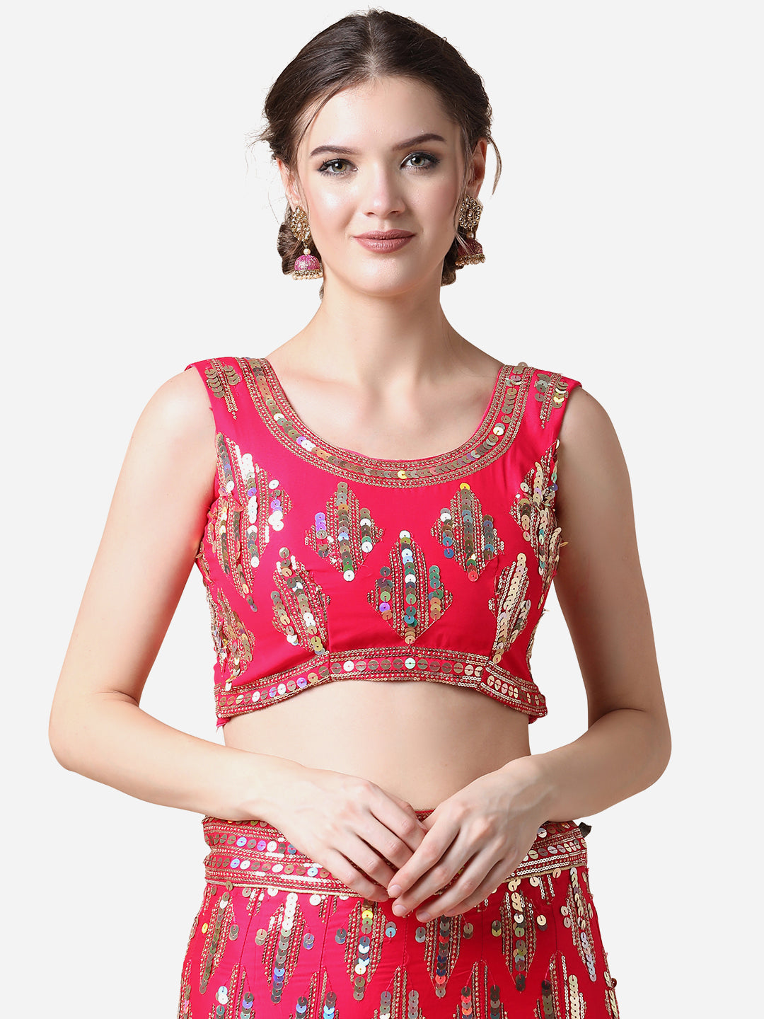 Rani Pink Embroidered Malai Satin Lehenga Choli for Parties