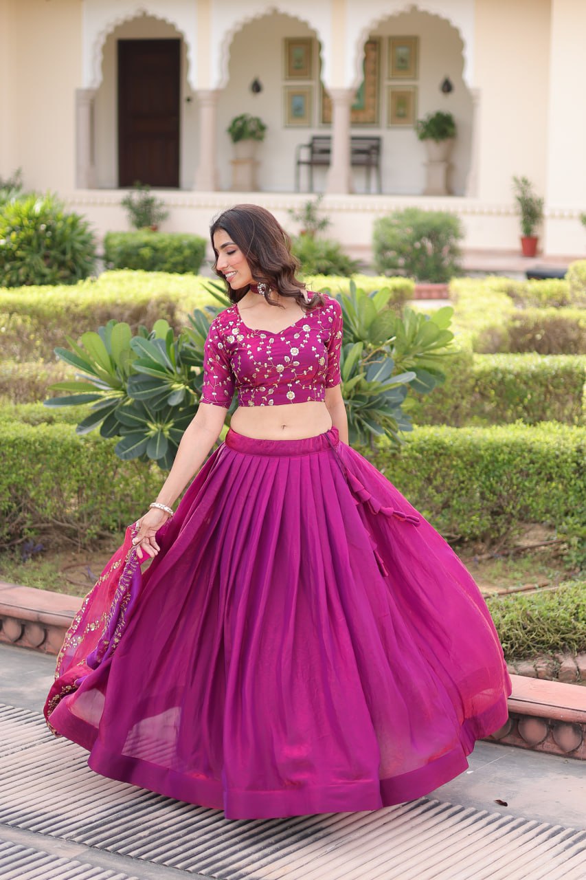 Rani Pink Fendi Silk Bridal Lehenga Set with Sequins Multithread Embroidery & Lace Dupatta – Full-Stitched Designer Wear