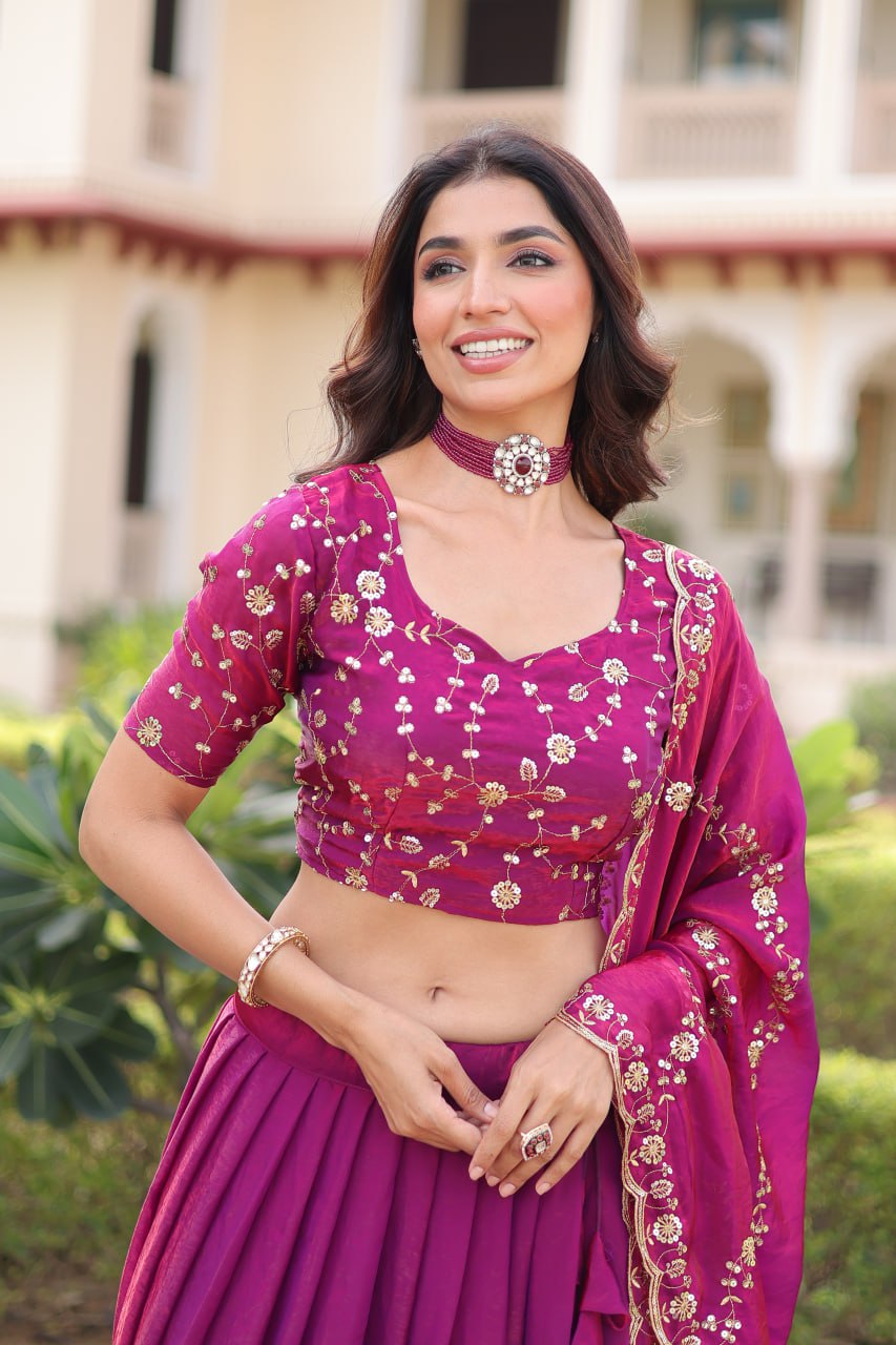 Rani Pink Fendi Silk Bridal Lehenga Set with Sequins Multithread Embroidery & Lace Dupatta – Full-Stitched Designer Wear