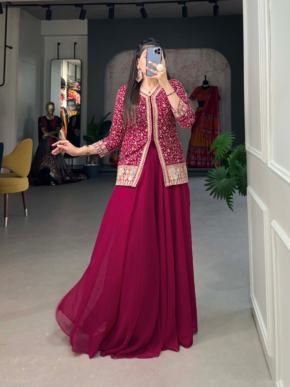 Rani Pink Georgette Sequined Lehenga Choli Set