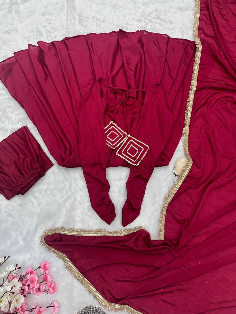 Rani Pink Exclusive Chinnon Silk Anarkali Set