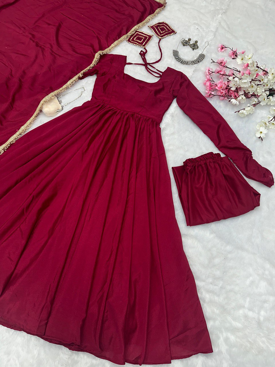 Rani Pink Exclusive Chinnon Silk Anarkali Set