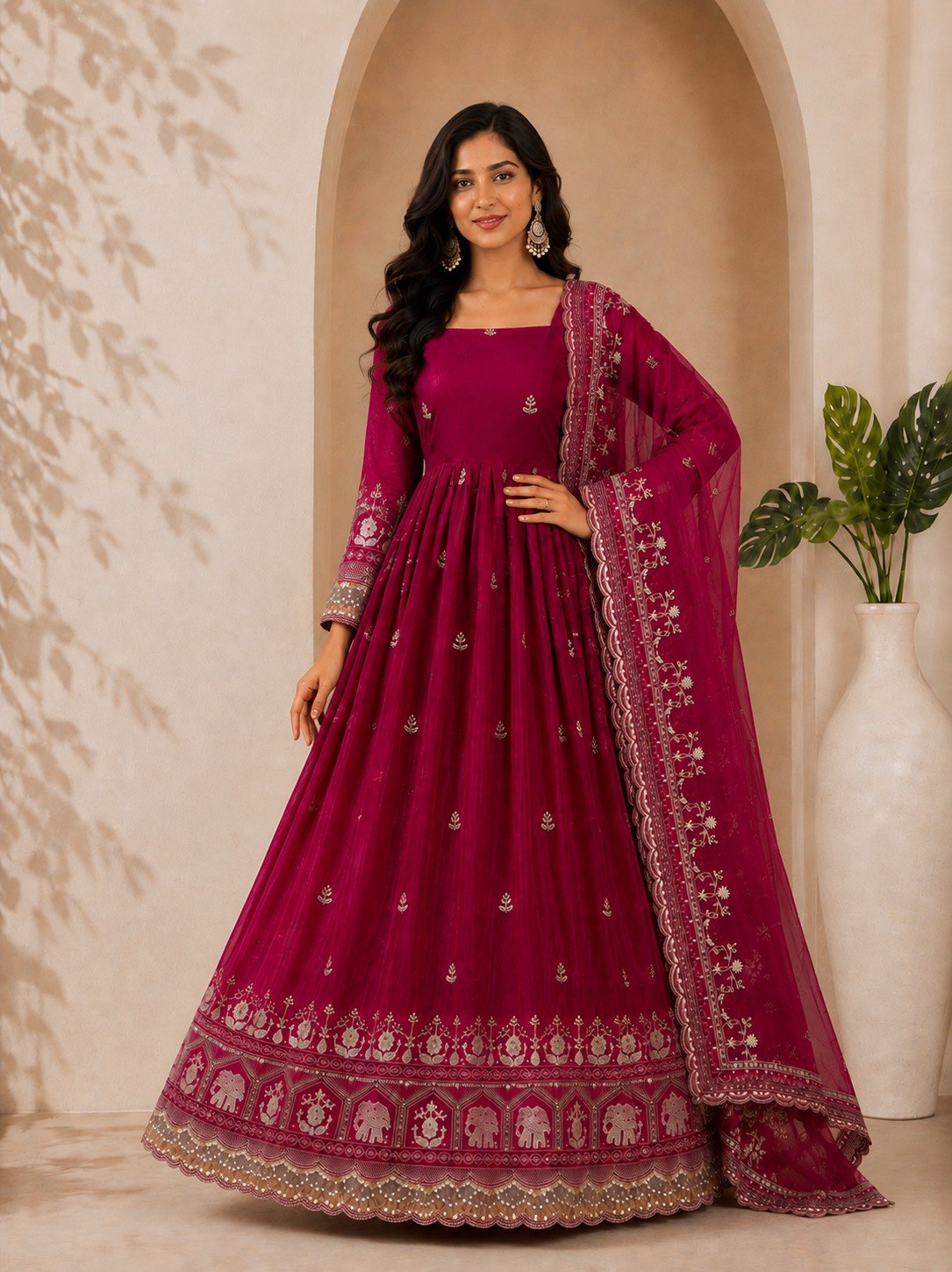 Rani Pink Satin Anarkali Gown