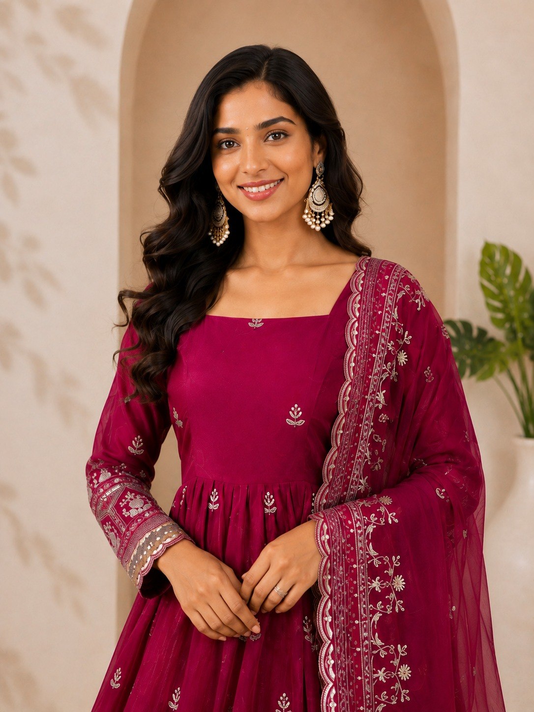 Rani Pink Satin Anarkali Gown