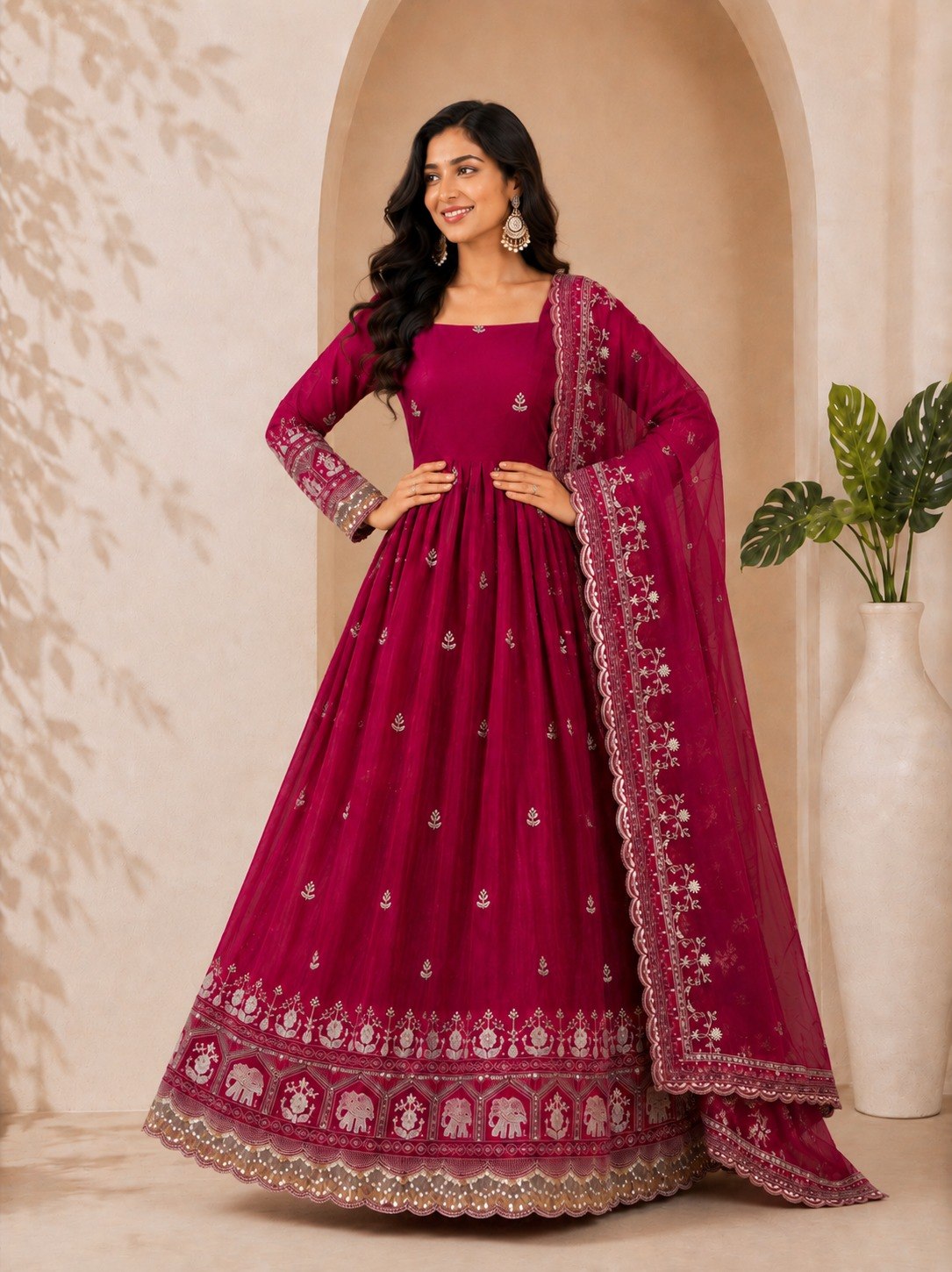 Rani Pink Satin Anarkali Gown