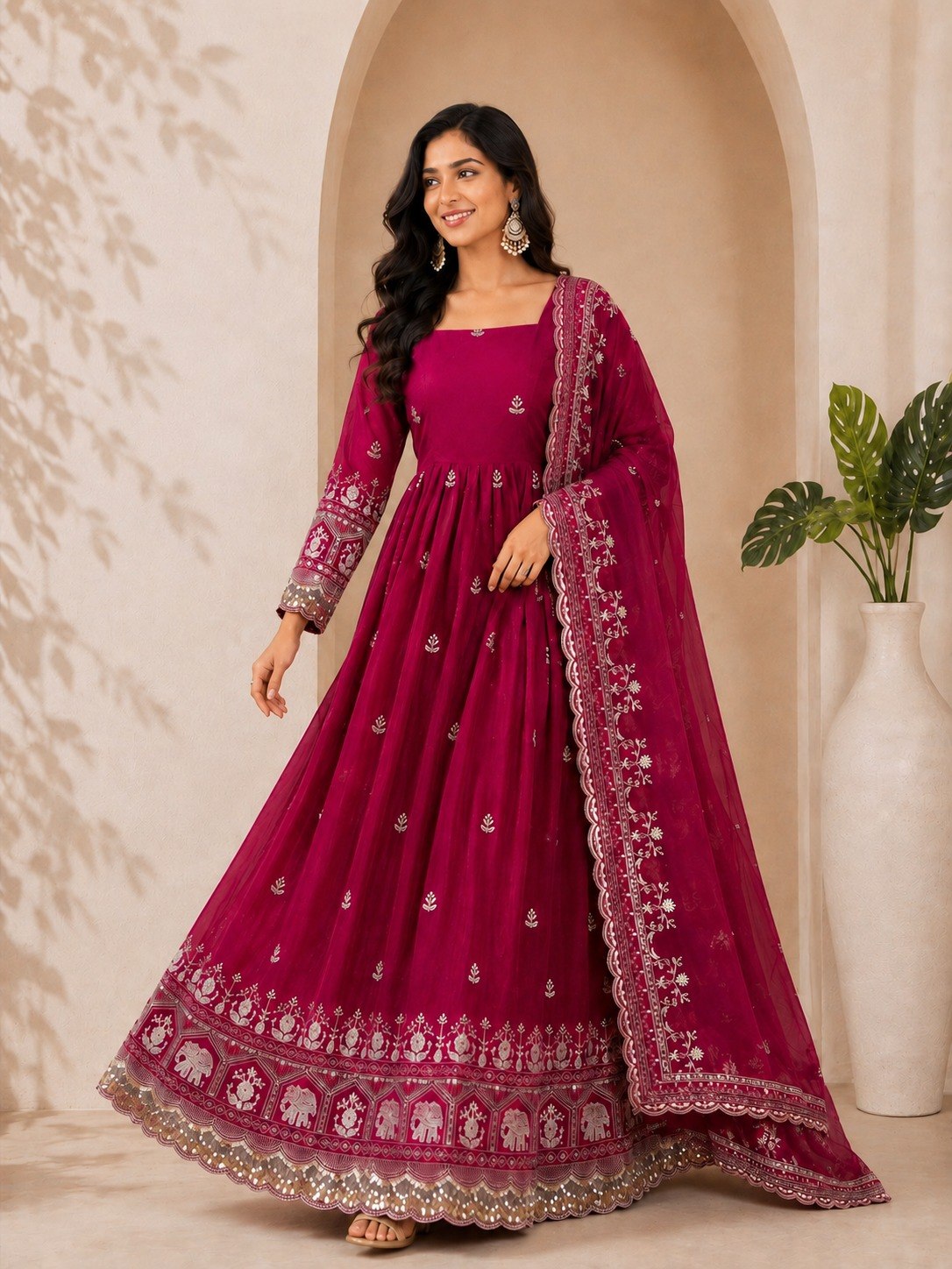 Rani Pink Satin Anarkali Gown