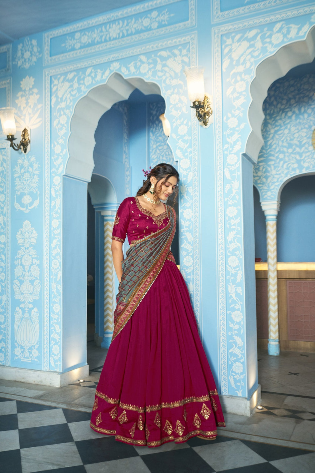 Rani Pink Silk Embroidered Lehenga Set