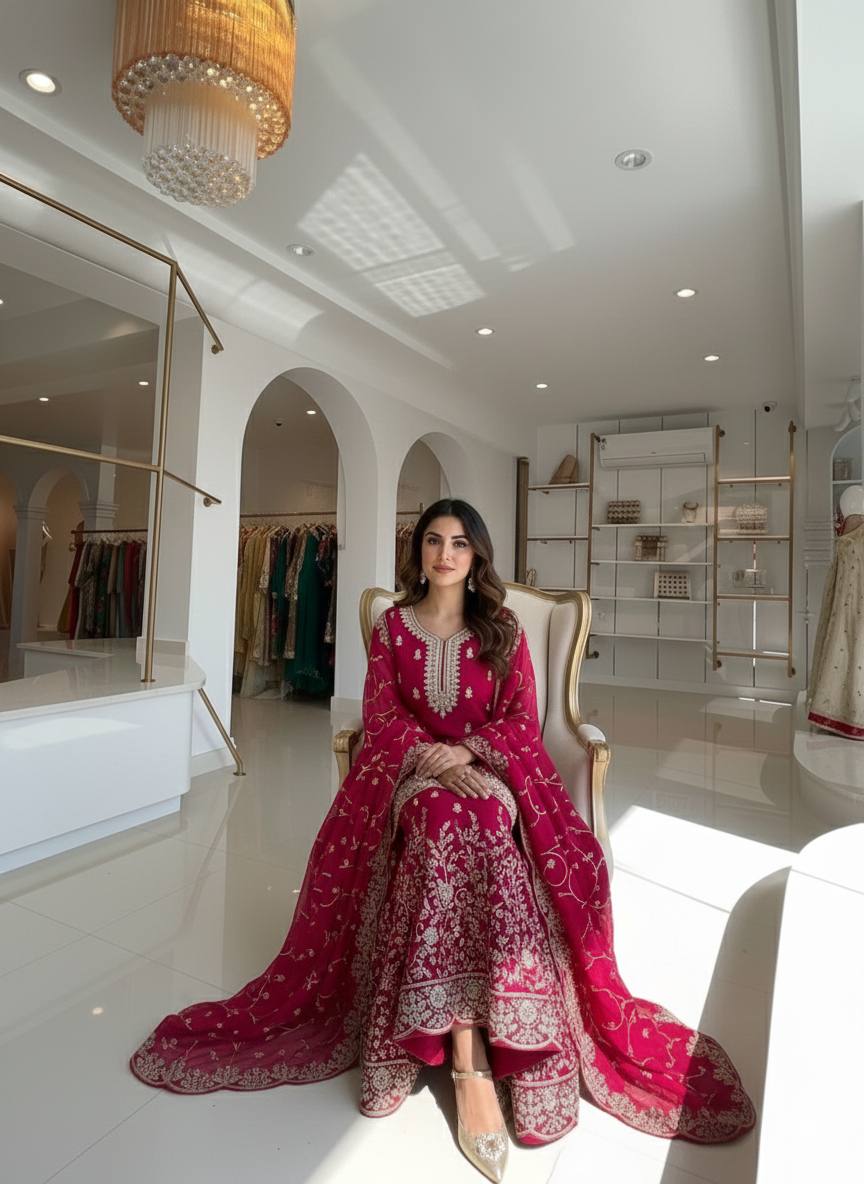 Rani Pink Silk Heavy Embroidered Kurta Palazzo Set with Dupatta Festive Wear