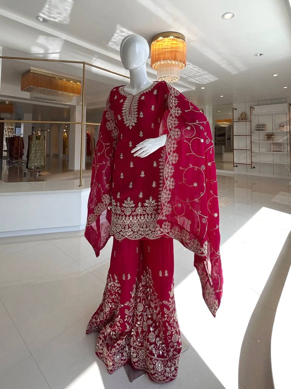 Rani Pink Silk Heavy Embroidered Kurta Palazzo Set with Dupatta Festive Wear