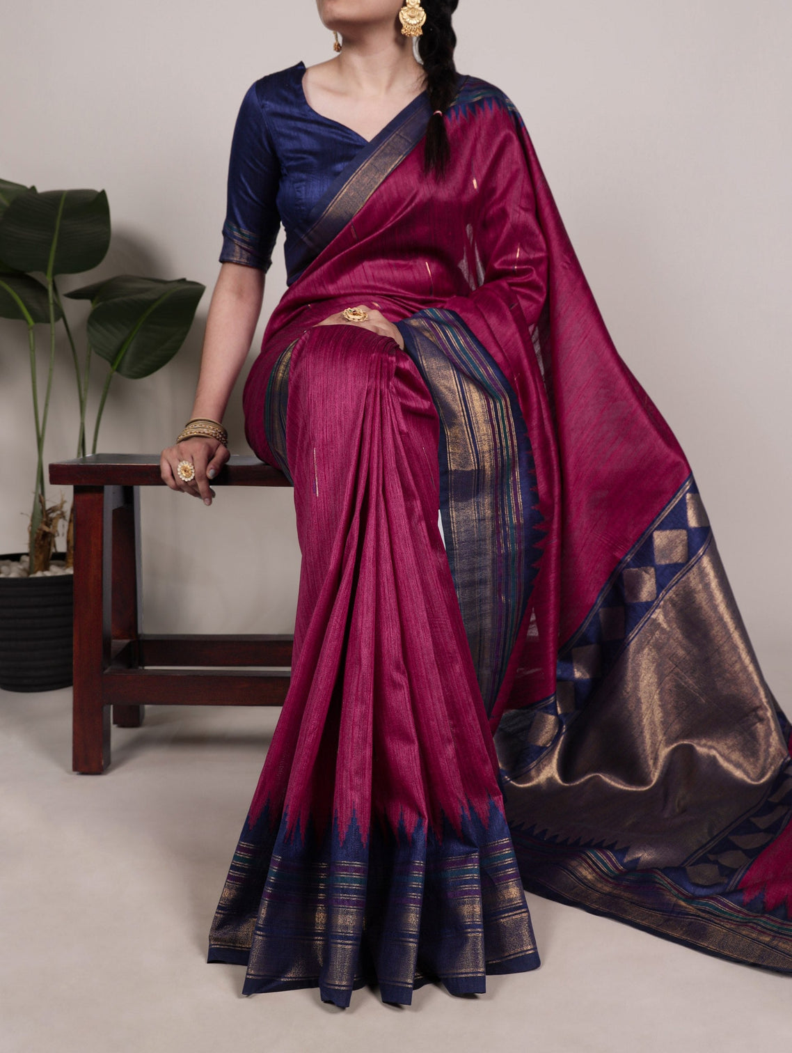 Rani Pink Silk Zari Weaving Saree