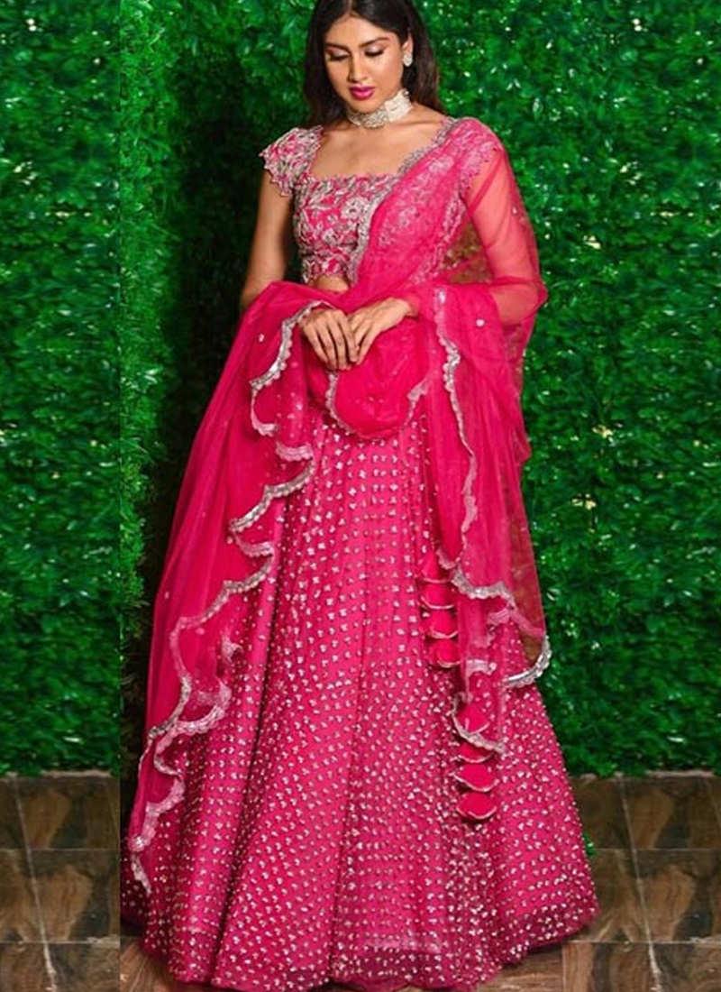 Rani Pink Zari And Silk Flared Lehenga Choli