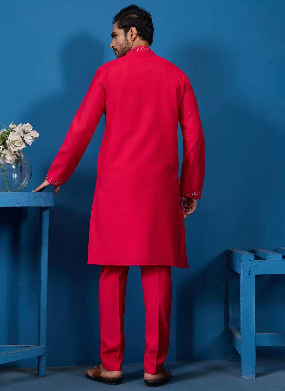 Radiant rani viscose silk mirror work men s kurta pyjama set
