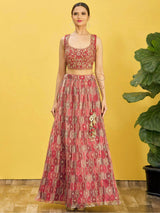 Ravishing Dusty Pink Mirror Work Organza Engagements Lehenga Choli