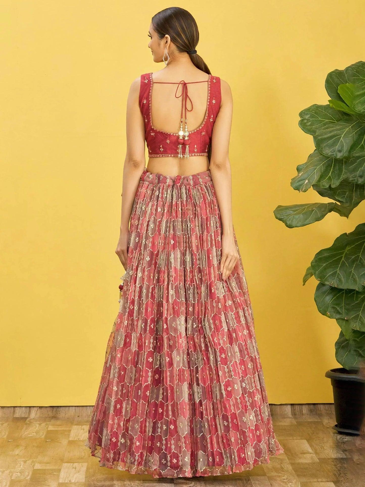 Ravishing Dusty Pink Mirror Work Organza Engagements Lehenga Choli