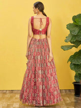 Ravishing Dusty Pink Mirror Work Organza Engagements Lehenga Choli