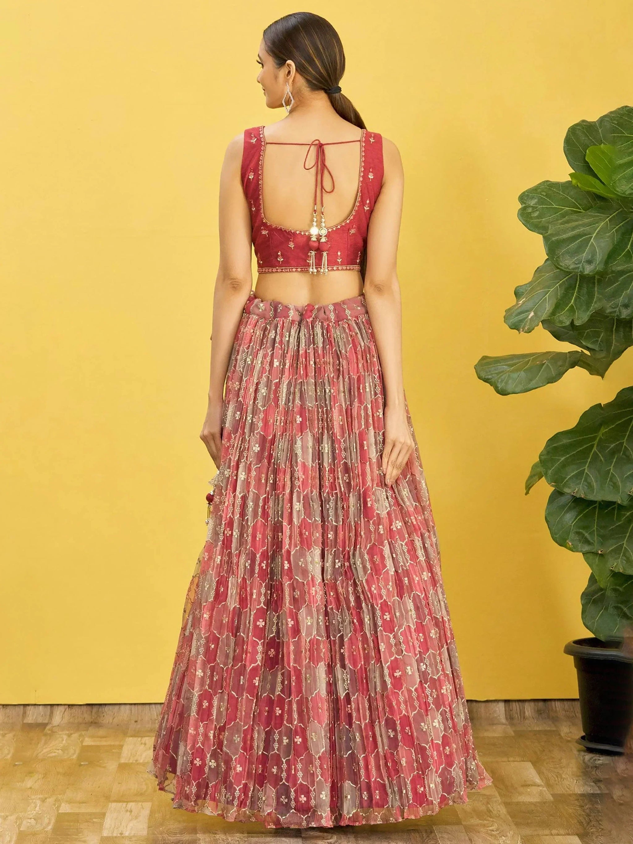 Ravishing Dusty Pink Mirror Work Organza Engagements Lehenga Choli