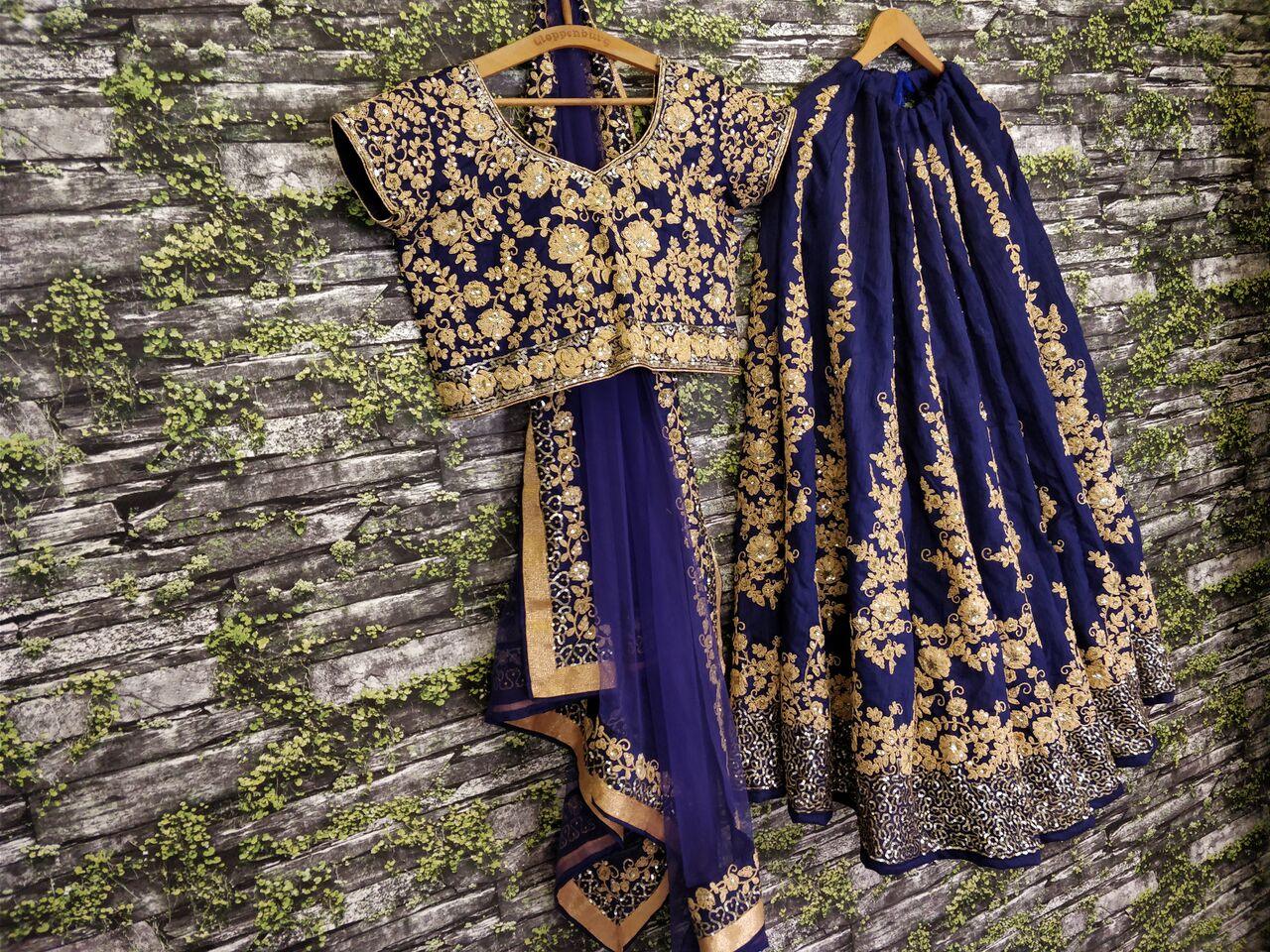 Ravishing Floral Work On Navy Blue Lehenga Choli With Dupatta Set