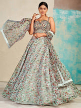 Ravishing Grey Digital Print Organza Lehenga Choli With Dupatta