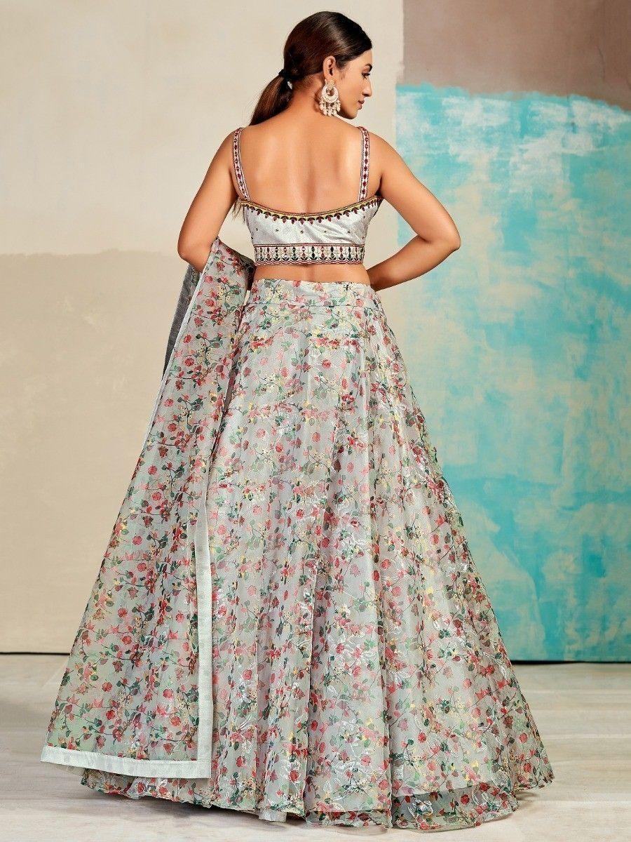 Ravishing Grey Digital Print Organza Lehenga Choli With Dupatta