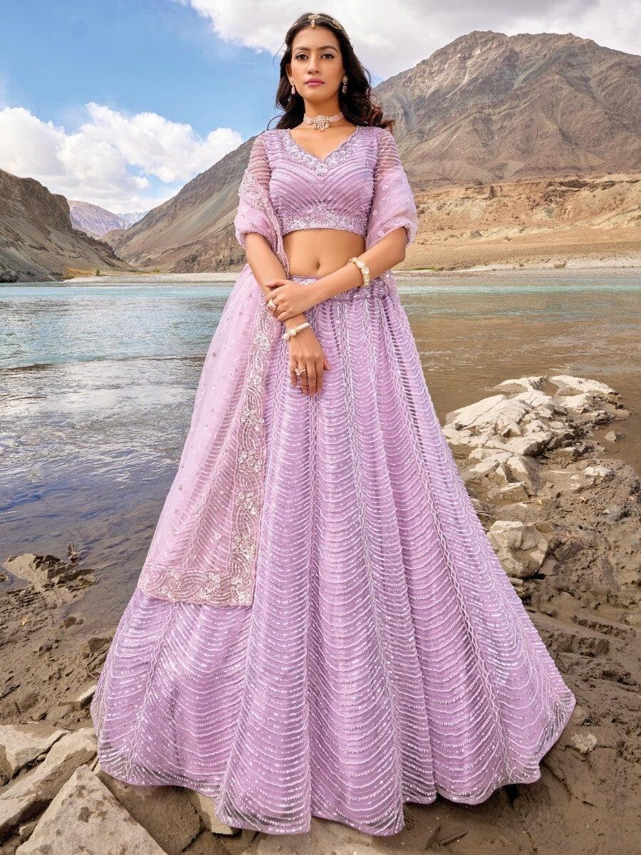 Ravishing Lavender Sequins Net Engagement Wear Lehenga Choli
