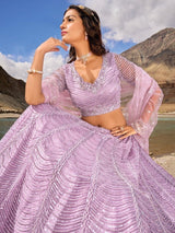 Ravishing Lavender Sequins Net Engagement Wear Lehenga Choli
